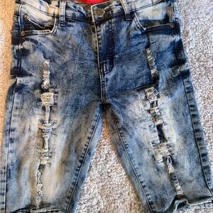 Trendy Blue Distressed Jean Shorts